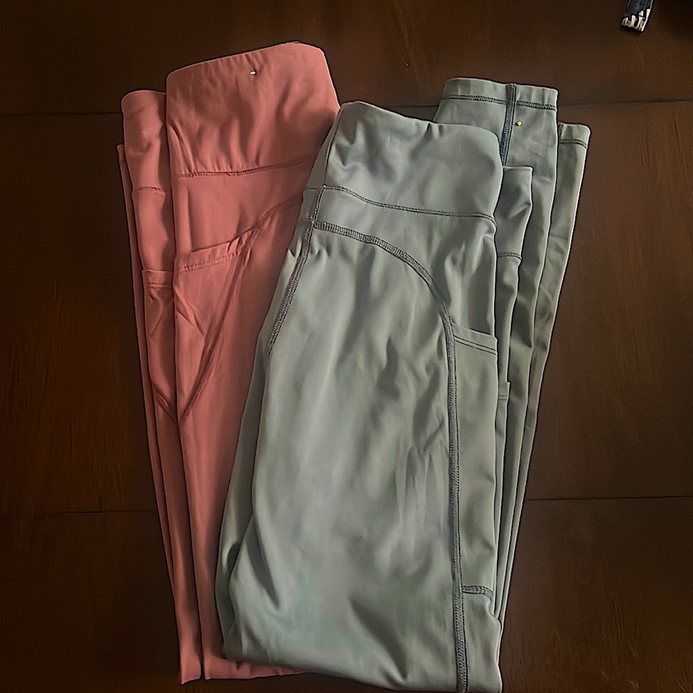 pink: seriously soft high rise leggings, the blue: flex high rise leggings